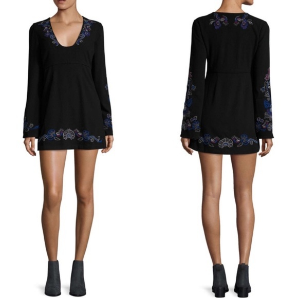 Free People Floral Embroidered Holiday Dress Black - Picture 1 of 5
